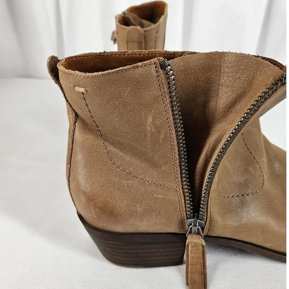 LUCKY BRAND BLANDRE TAN LEATHER BOOTIES – WOMEN’S SIZE 9M – SIDE ZIP – LOW HEEL